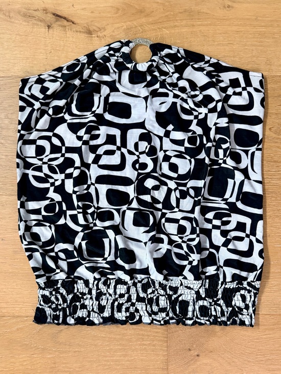 Eve Tops - VTG EVE Y2K Op-Art Geometric Tube Top Black White Smocked Hem Ring Loop Wm Large